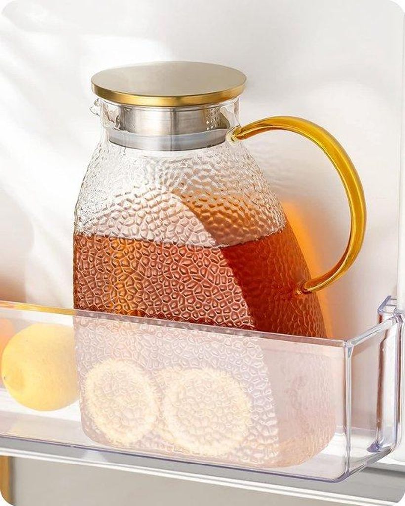 Keramische Karaffe mit Edelstahl-Deckel, leckfreie Kühlschrankkaraffe für heiße oder kalte Getränke (1,8 l/63 oz.)
