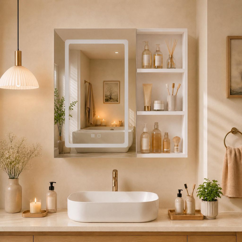 Mueble espejo LED para baño, 60,2 x 60,2 x 15,2 cm, con 1 Imagen del producto 