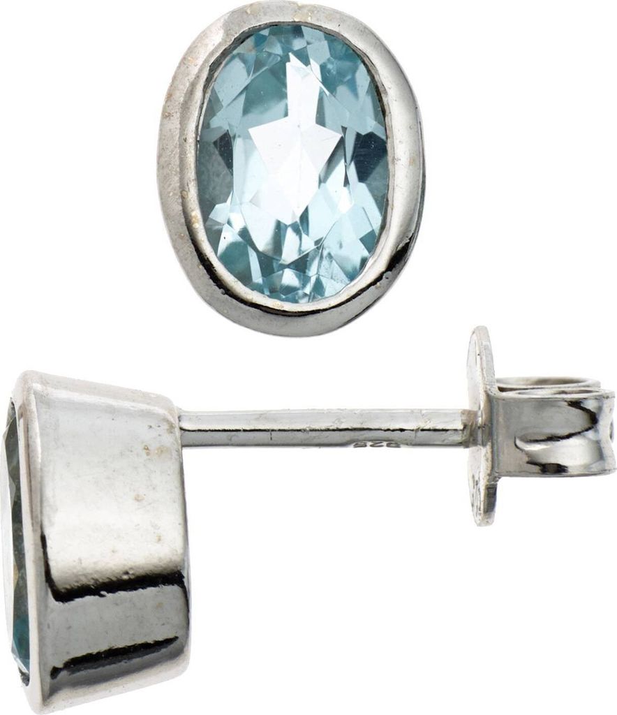 JOBO Ohrstecker 925 Sterling Silber rhodiniert 2 Blautopase Produktbild 