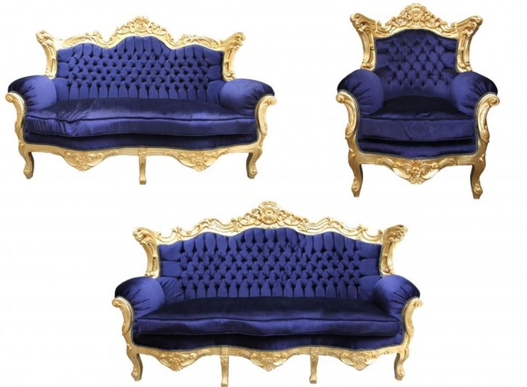 Casa Padrino Barock Wohnzimmer Set Royal Blau / Gold - 3er Produktbild 