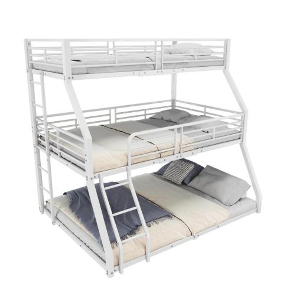 Etagenbett mit 3 Liegeflächen und Lattenrost, 90/120/140 cm, Metallbett mit Rausfallschutz, Kinderbett