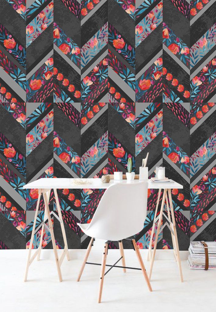 Coloray Fototapete 152x104 cm Latextapete Magicstick - Chevron Vintage blüht Blätter