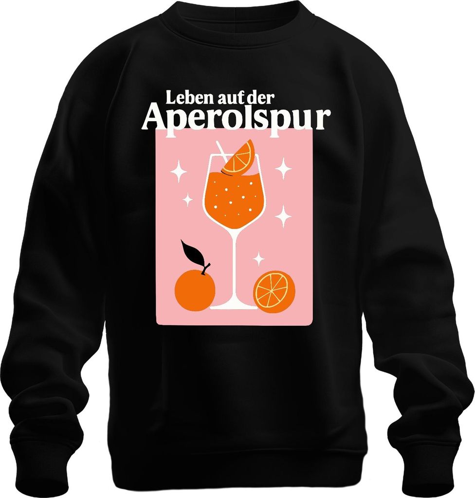 Leben auf der Aperolspur Aperol Spritz Sommer Orangen Party Bar Uni Sweatshirt Pullover, Schwarz, S