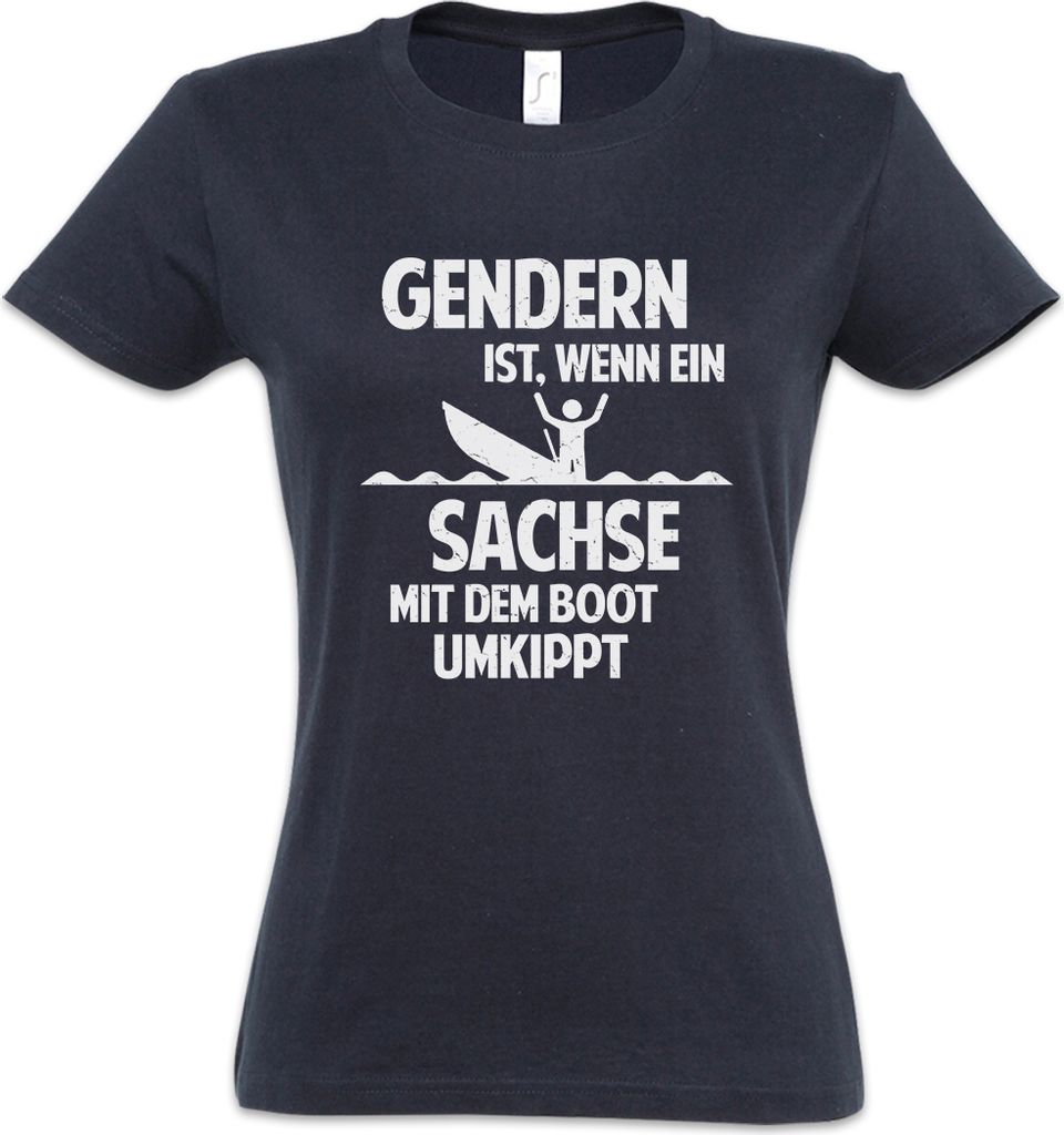 Urban Backwoods Gendern Sachse, Damen T-Shirt, Farbe: Navy, Größe: 2XL