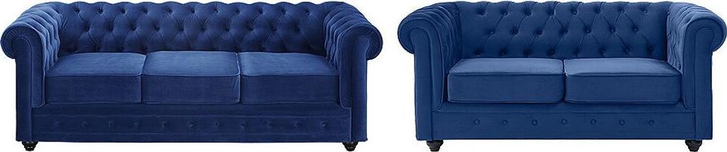 CHESTERFIELD 3- und 2-sitziges Sofa - königsblauer Velours