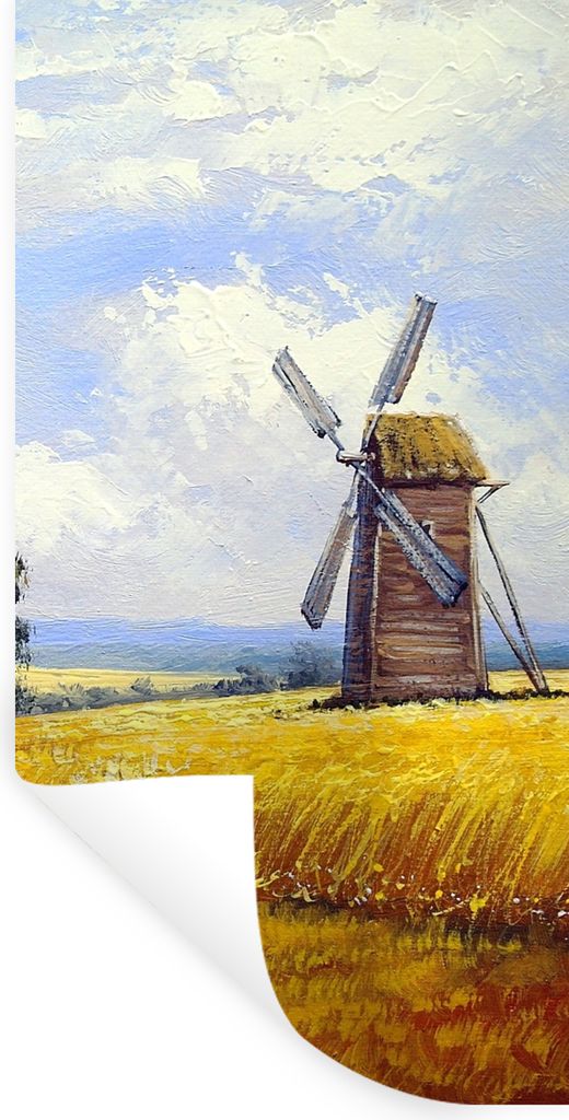 MuchoWow Wandtattoo Wandsticker Wandaufkleber Gemälde - Bauernhof - Mühle - Ölfarbe 40x80 cm Selbstklebend und Repositionierbar - Repositionie...