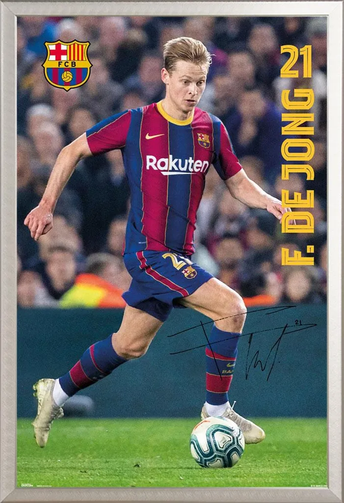Décoration Murale FC Barcelone Poster De Jong 2020 et Cadre Argenté