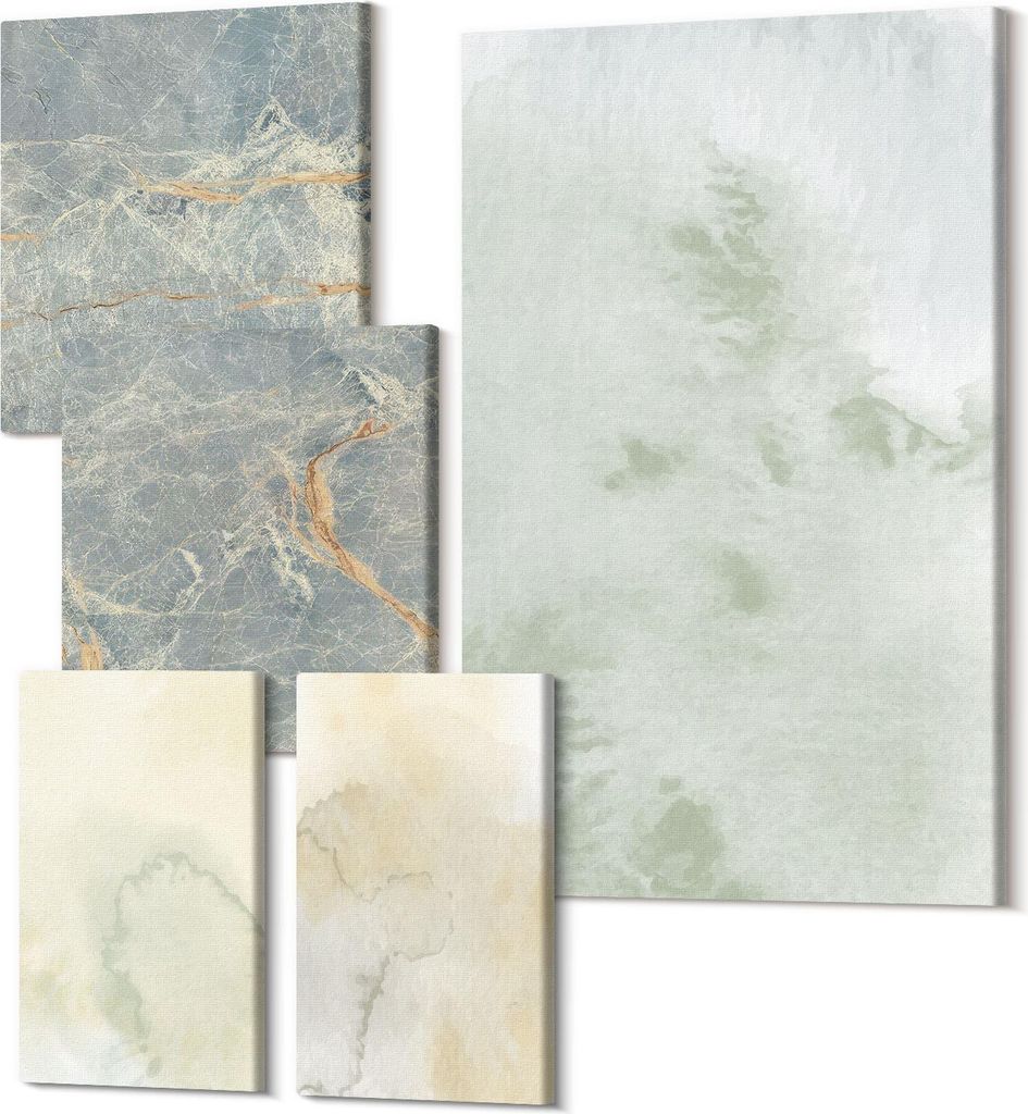 Leinwandbild Set 5-teilig – Modernes Wandbild – Polycanvas Kunstdruck – Abstrakte Bilder – Hochwertige Wandkunst – 2x 30x30 cm + 2x 20x30...