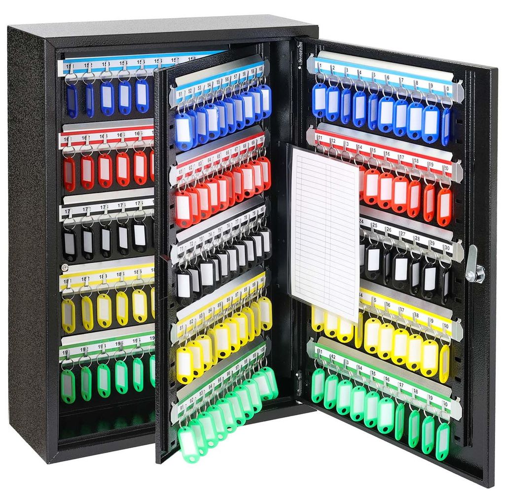Schlüsselschrank aus Stahl, abschließbar, 200 Haken, 55x38x14 cm, HMF, Schwarz