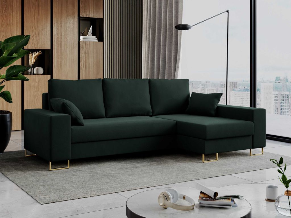 Ecksofa, Bettsofa, L-Form Couch mit Bettkasten - DORIAN-L - Grün