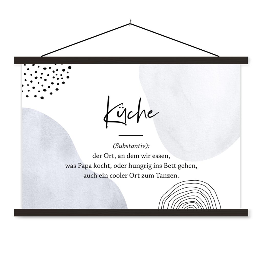 MuchoWow Textilposter Sprichwörter - Küche - Wörterbuch - Zitate - Definition Küche 120x80 cm mit schwarzem Rahmen - Wanddeko