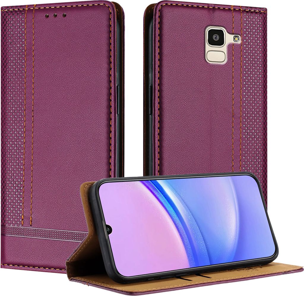 Handyhülle für Samsung Galaxy J6 2018 Leder Flip Klappbare Schutzhülle mit Standfunktion Lila