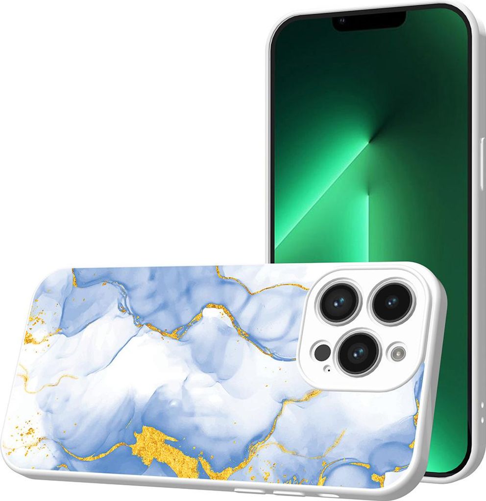 Smartphonica Handyhülle Geeignet für iPhone 13 Pro mit Marmordruck in Hellblau Gold - TPU Back Cover Case Hellblau Gold Marmor Design - Weiß