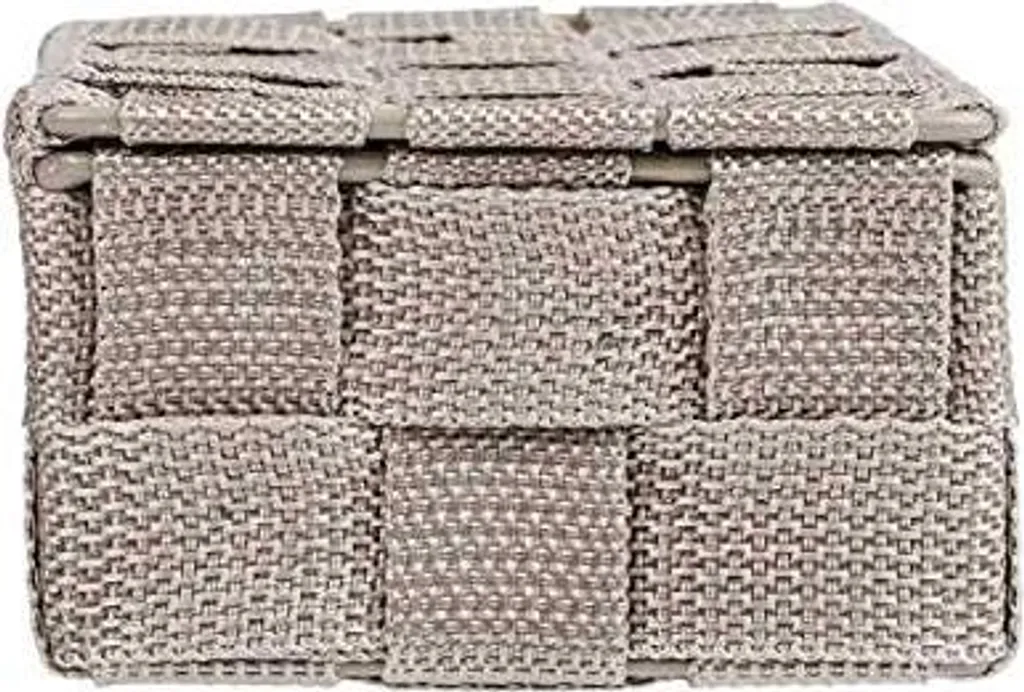Boîte de rangement tressée taupe avec couvercle pour petite déco
