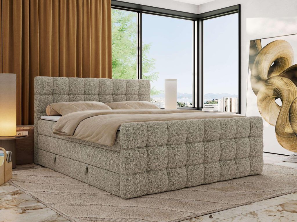 MKS MEBLE Boxspringbett mit Stauraum ALTIVO KING DUO 180x200 Bett mit Fußteil Multipocket-Matratze H4 Polsterbett für das Schlafzimmer - Dunkelbe...