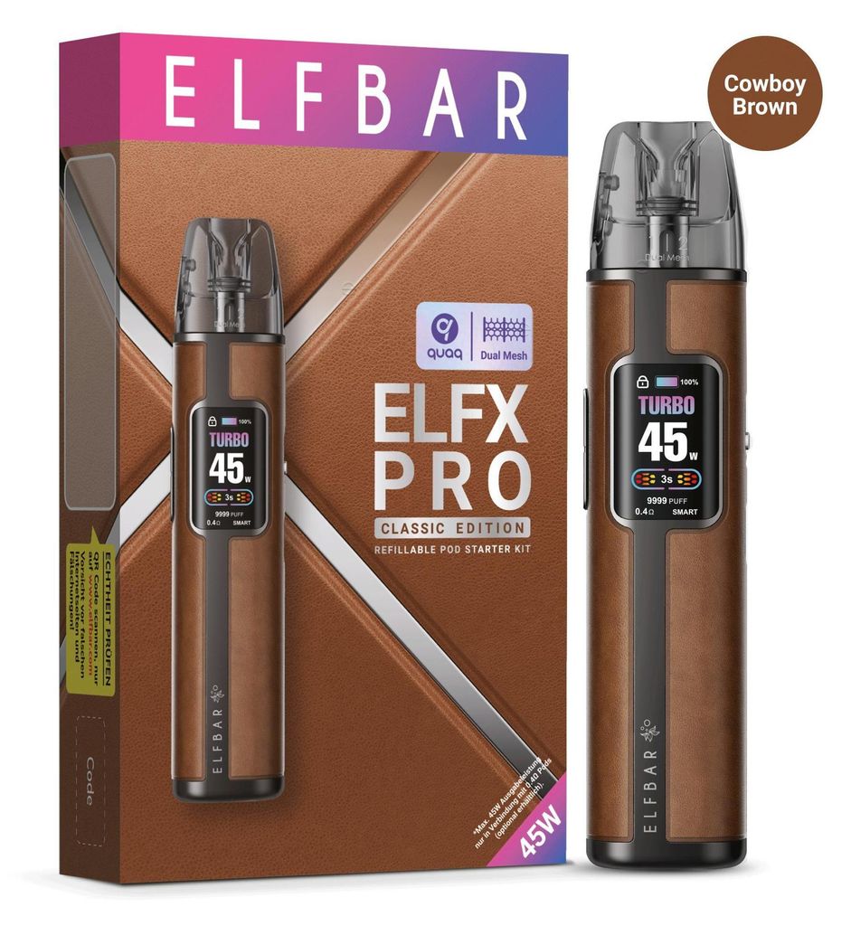 ELFBAR ELFX Pro Systemgerät Braun – Akkuträger 1200 mAh, Farbdisplay, USB-C