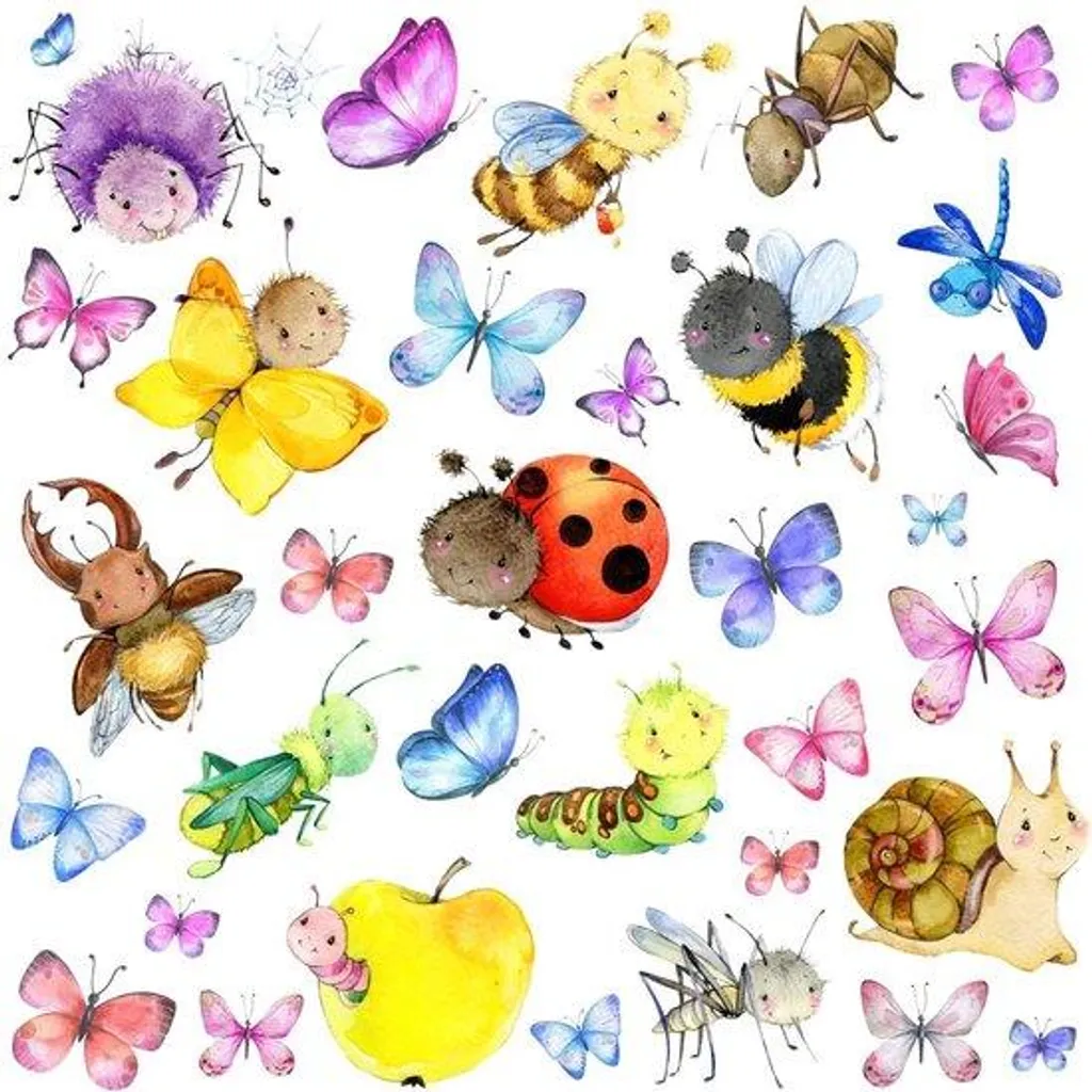 Autocollants muraux pour enfants motif insectes grand format lot de 12