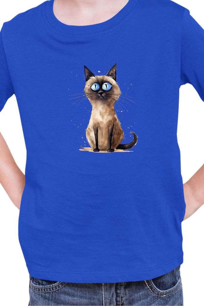 Kinder T-Shirt Funny Cats Breeds Thai Cat, 9-11 Jahr - 140 / Blau