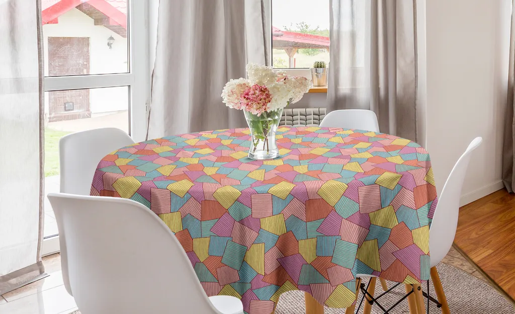 ABAKUHAUS Tovaglia Rotonda 150 cm Geometrica Multicolore Antimacchia