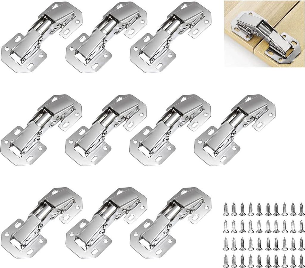 Pack von 10 Scharnieren - Kastdeurscharnieren - Möbel- und Schraubenscharnieren mit Feder für Holztüren - 90 Grad Scharniere für Küchenschrank...