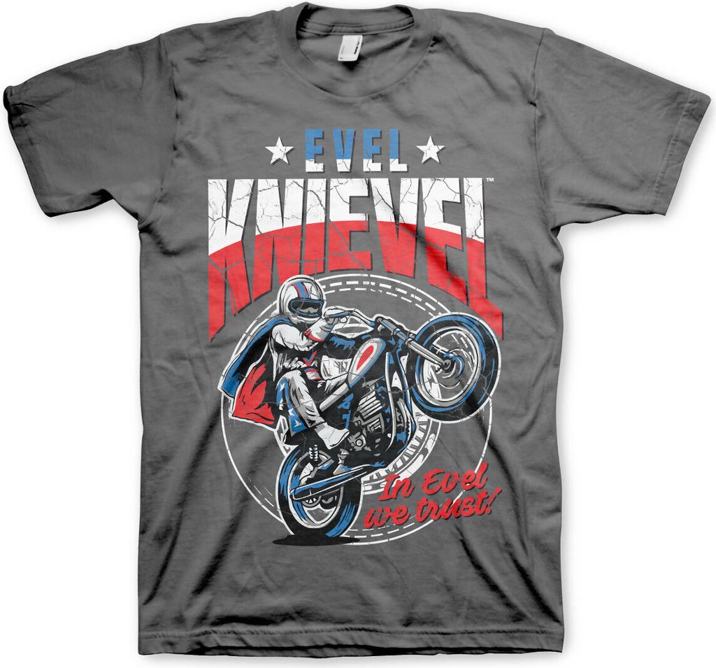 Evel Knievel Wheelie T-Shirt - Large - DarkGrey
