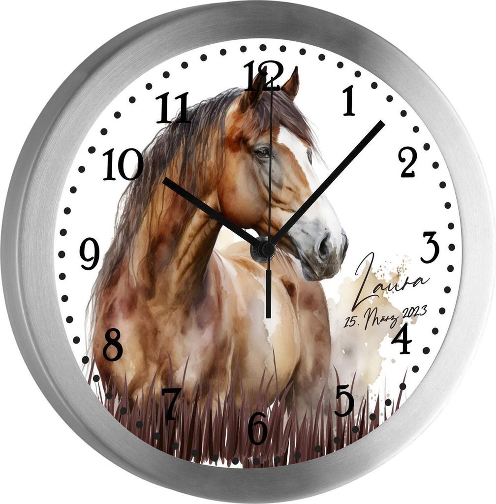 Kinderzimmer Funkwanduhr, Funkuhr Wanduhr Kinder, Pferd 25 cm