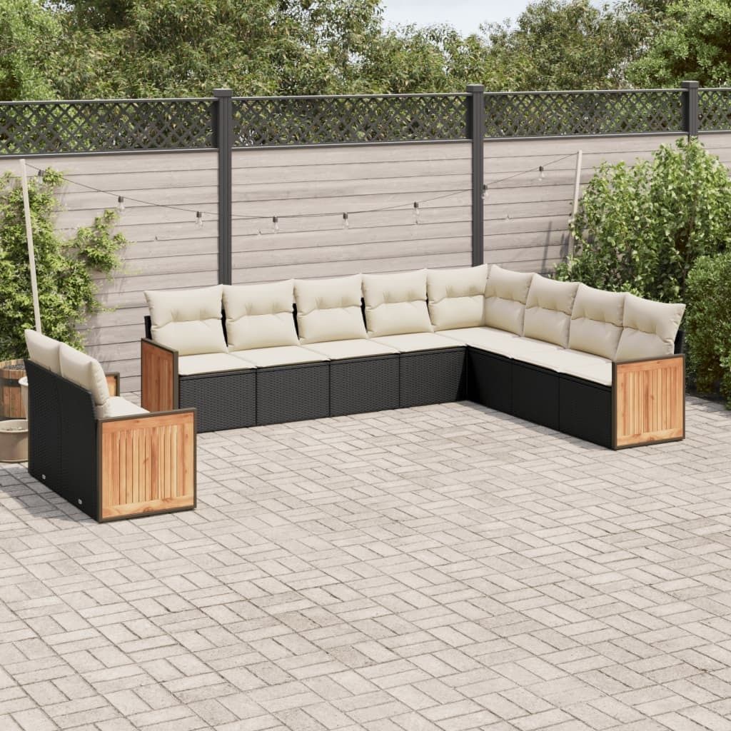 Maison Exclusive - 10-tlg. Garten-Sofagarnitur mit Kissen Schwarz Poly Rattan