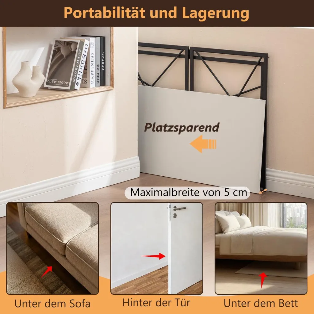 Bureau gain de place pliable en 8 secondes - Aspect bois blanc 99cm