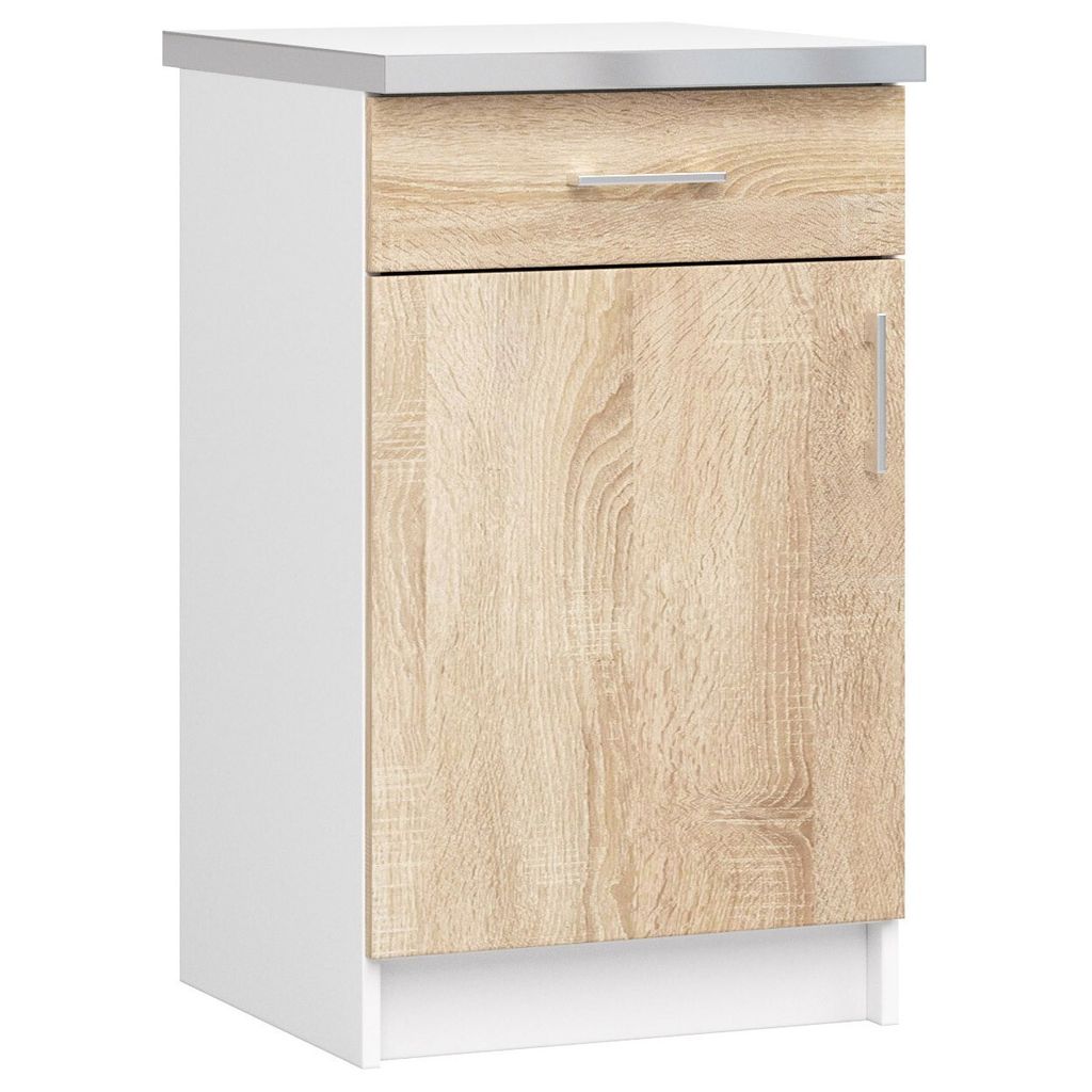 Küchen-Unterschrank mit Arbeitsplatte LIMA Weiß, Sonoma Eiche B50xH82xT44,5 cm