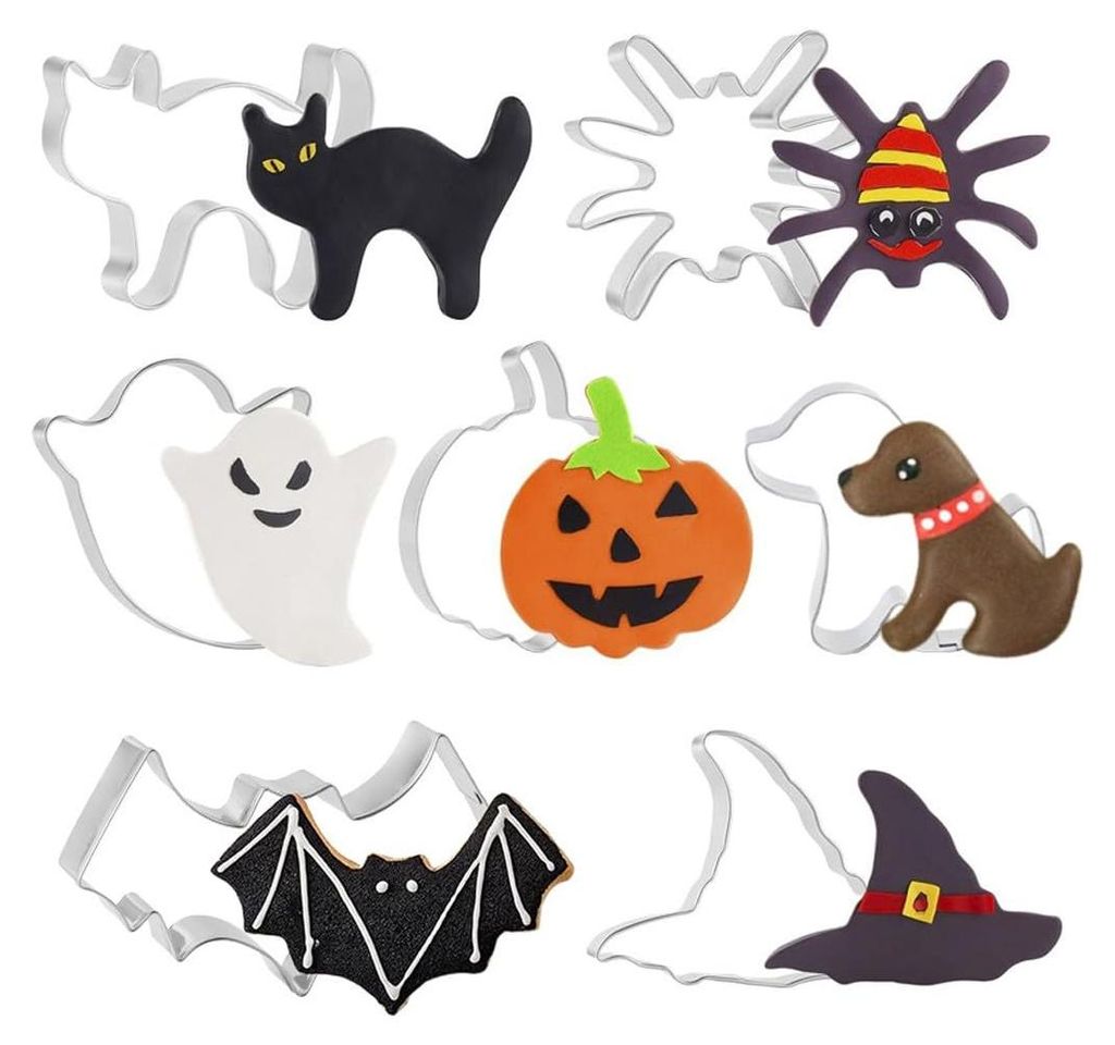 7-teiliges Halloween-Ausstechformen-Set aus Edelstahl – Kürbis, Fledermaus, Hexenhut, Katze, Geist, Hund, Spinne – Ausstechformen für Hallowe...