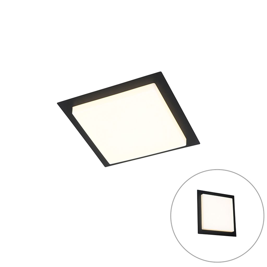 QAZQA - Moderne Außen Deckenleuchte I Deckenlampe I Lampe I Leuchte schwarzes Quadrat inkl. LED IP44 - Lys I Außenbeleuchtung - Edelstahl Quadrat...