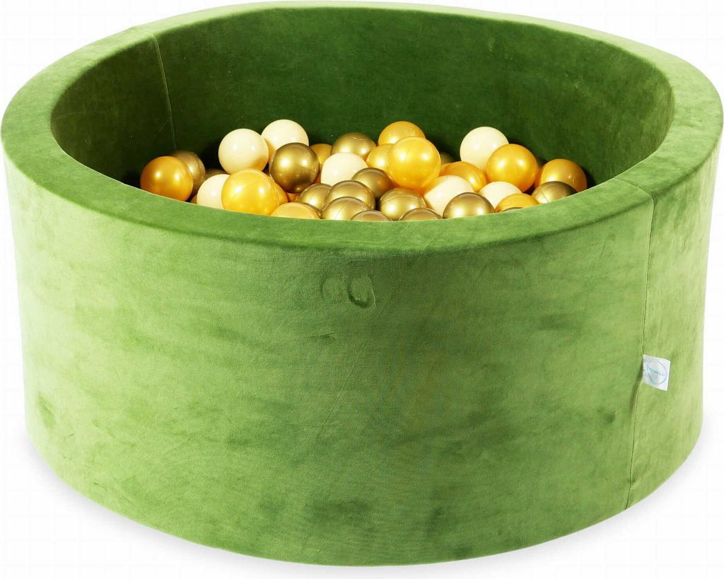 Bällebad 90x40 Samtig weich Olive – Mit 300 Bällen / Beige, Gold, Altgold
