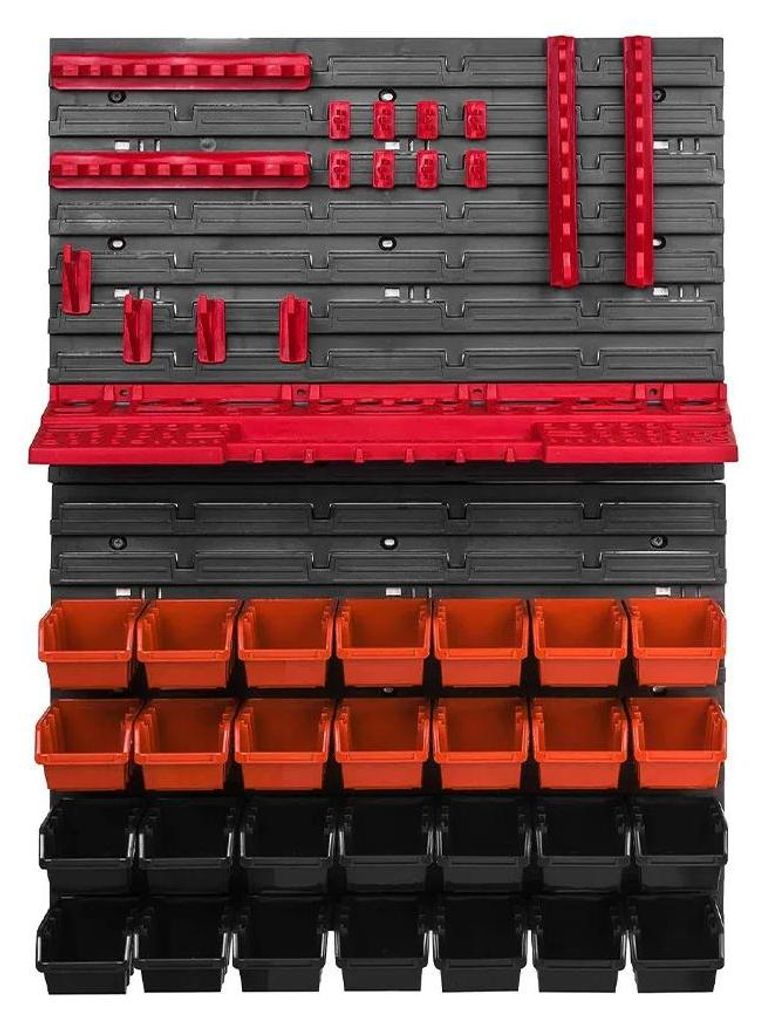 Wand-Aufbewahrungsboxen - 28-teiliges wandmontiertes Kleinteile-Regal - Erweiterbares Kunststoffsystem - Behälter mit Haken - Für Schrauben und N...
