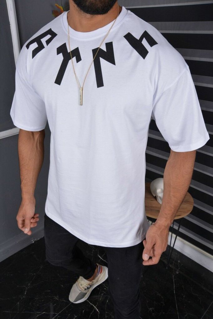 Megaman Oversize Herren T-Shirt Basic Shirt Tee Longshirt Kurzarm Fashion TS-8900 L Weiß
