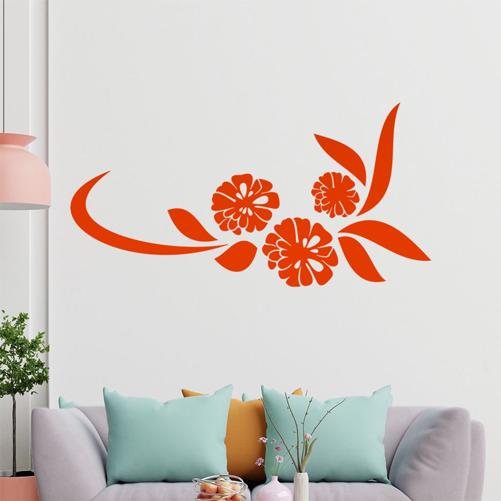 Blume - Linien Wandtattoo in 6 Größen - Wandaufkleber Wall Sticker - Dekoration, Küche, Wohnzimmer, Schlafzimmer, Badezimmer