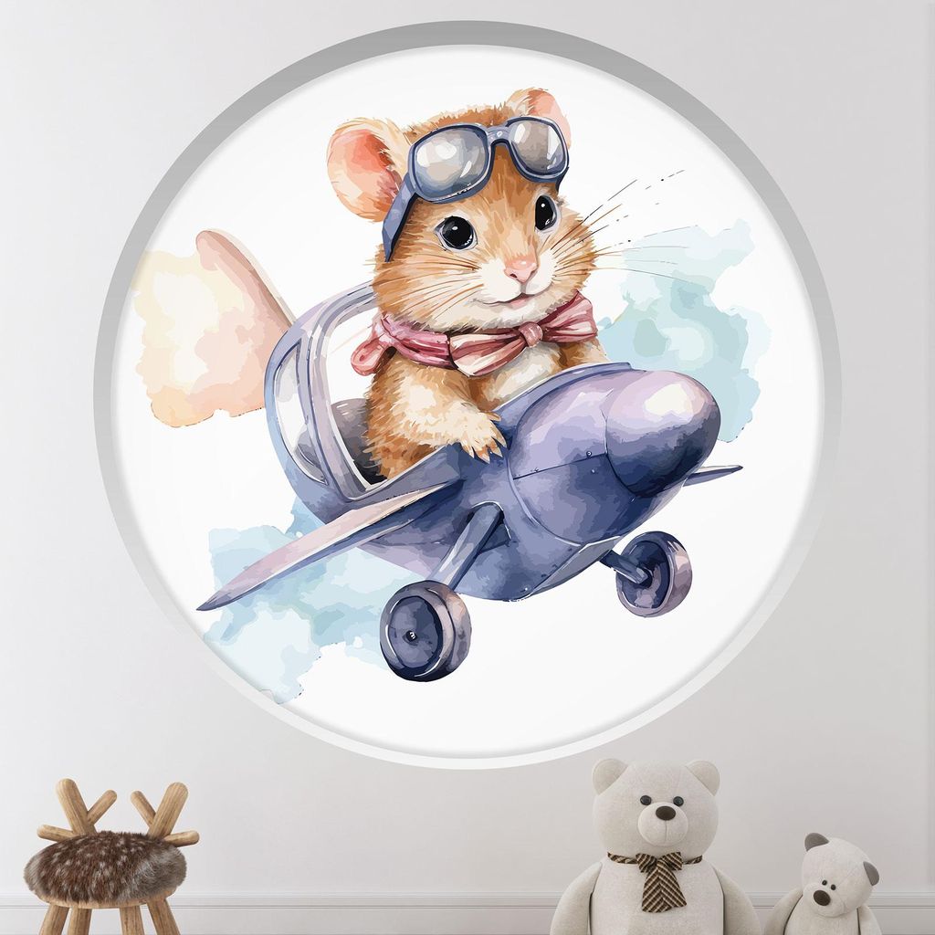 Trompe-l'œil-Aufkleber Runde Bogen Kinder – Lumaléa – Mausflieger – Durchmesser 90 cm