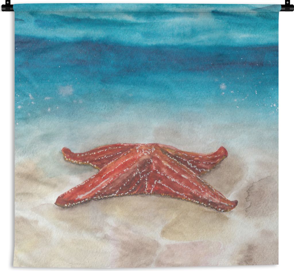 MuchoWow Wandteppich Wandbehang Seestern - Aquarell - Meer 150x150 cm Tapisserie Dekoration Wandtuch - Wohnaccessoires - Modernes