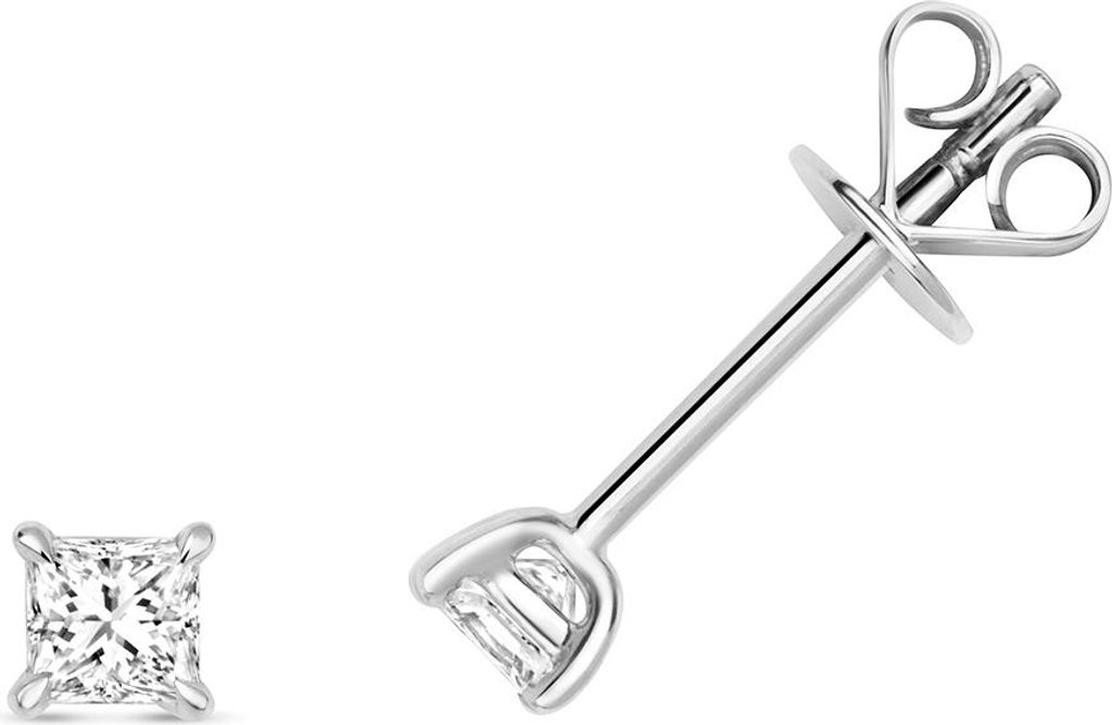 Funkelndes Feuer 18 Karat (750) Weißgold Damen - Diamant Paar Ohrstecker Prinzessschliff 0.30 Karat G - VS; TRS3469418KW