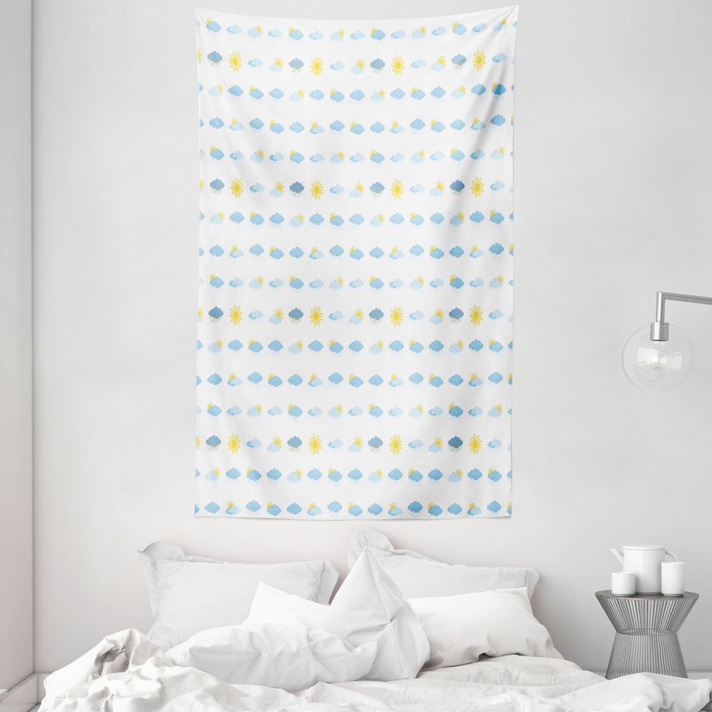 ABAKUHAUS Blau Gelb Wandteppich und Tagesdecke, Meteorologie Wolken aus Weiches Mikrofaser Stoff Waschbar ohne Verblassen Digitaldruck, 140 x 230 c...
