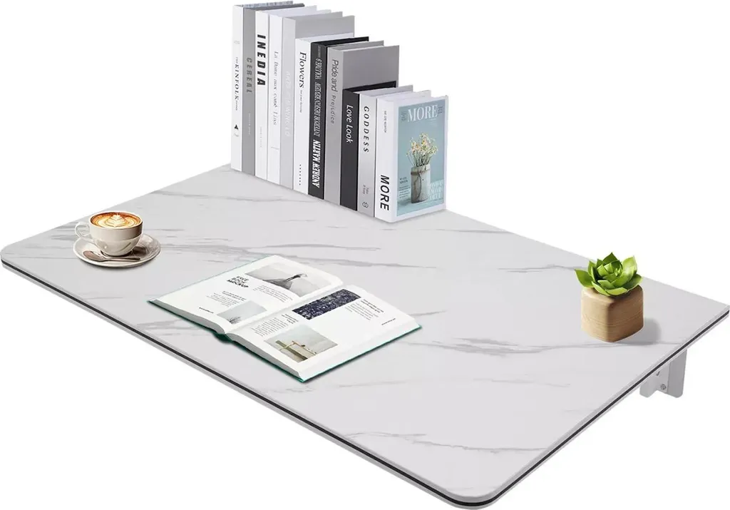 Table rabattable murale 80x50 cm blanche avec structure métallique robuste