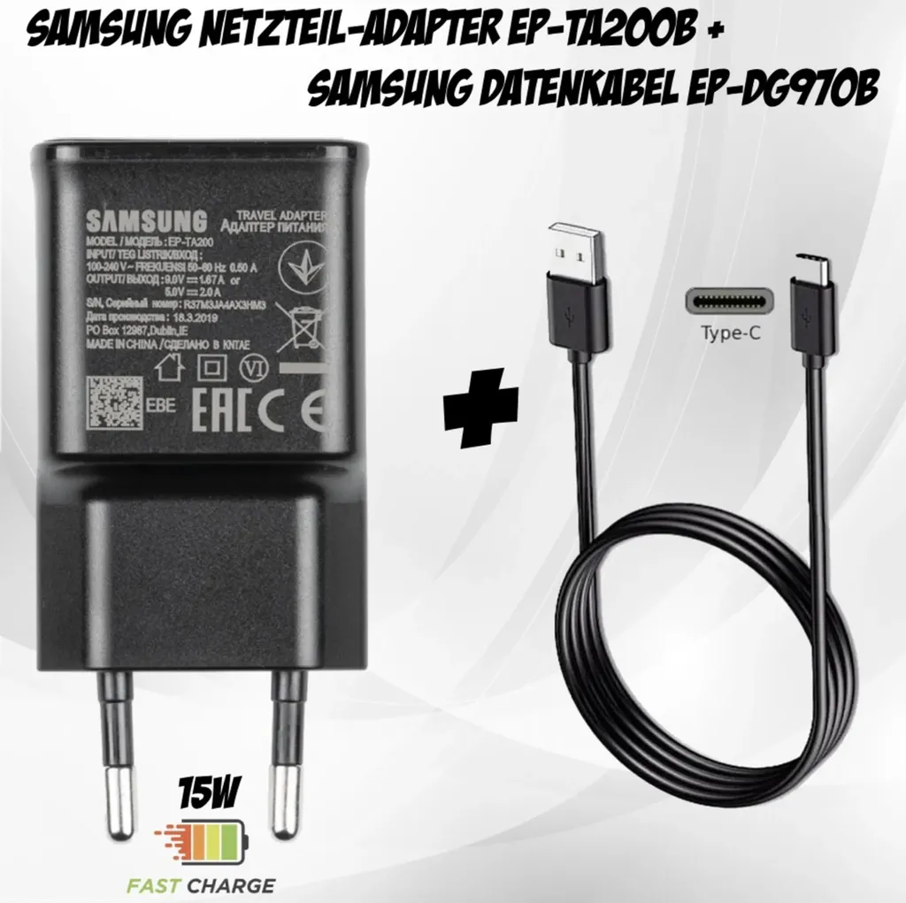 Adattatore di rete originale Samsung caricatore veloce + cavo di ricarica USB C EP-TA200 Fast Charger cavo dati caricatore di rete adattatore di ricarica Galaxy S9 S10 S20 / S20 Plus / S20 Ultra / Note 10 Plus / Note 20 Ultra / A40 A50 A70 A71 A51 A41 A42 A21s A30s S8 Plus Nero - 15