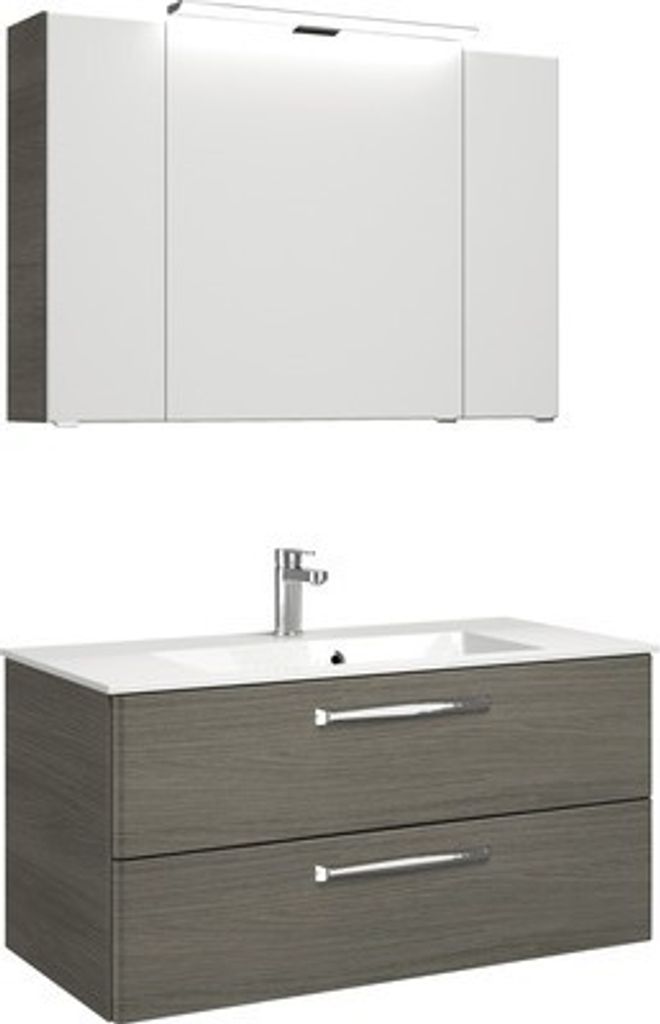 Badmöbel-Set Pelipal Kumba BxHxT 107 x 200 x 50 cm Frontfarbe graphit struktur quer mit Mineralguss-Waschtisch weiß 99.1