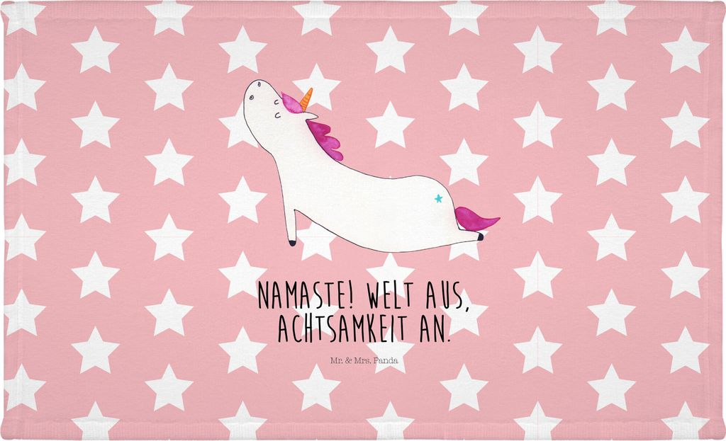 Mr. & Mrs. Panda Handtuch Einhorn Yoga - Rot Pastell - Geschenk, Achtsamkeit, 50x100, Süß, Namaste, Flauschtuch, Unicorn, Einhörner, Händehandt...