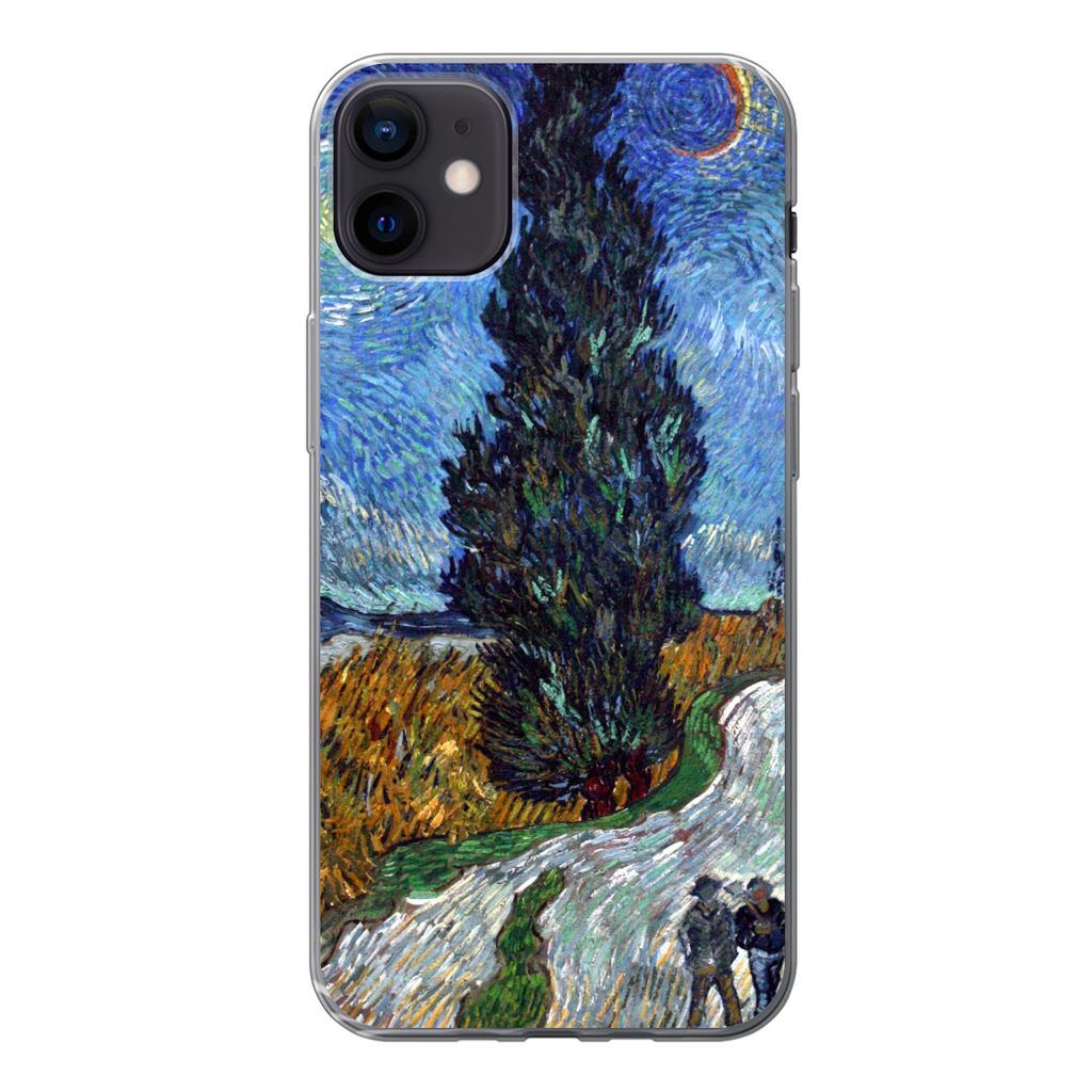 MuchoWow Handyhülle Schutzhülle Hülle für iPhone 12 mini Straße mit Zypresse und Stern - Vincent van Gogh Silikon Softcase Handy Hülle - Bild