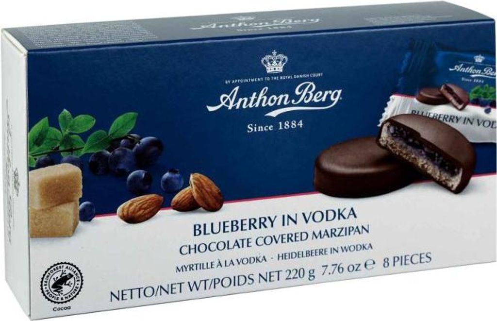 Anthon Berg Blueberry in Vodka Marzipan Pasteten mit Produktbild 