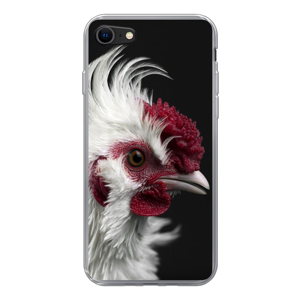 MuchoWow Handyhülle Schutzhülle Hülle für iPhone 7 Huhn - Vogel - Schwarz Silikon Softcase Handy Hülle - Kartenhalter