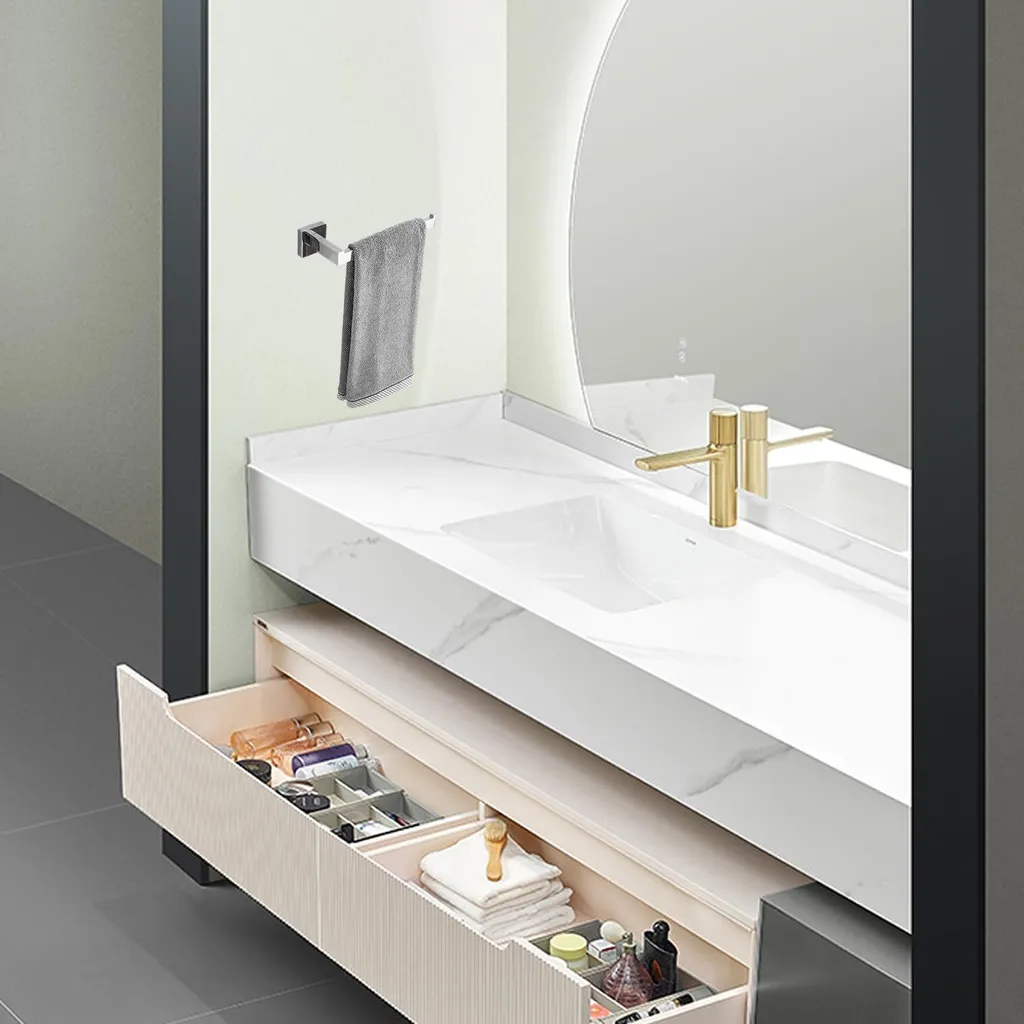 Porte-serviettes mural chrome en acier inoxydable à bras ouvert - 40cm