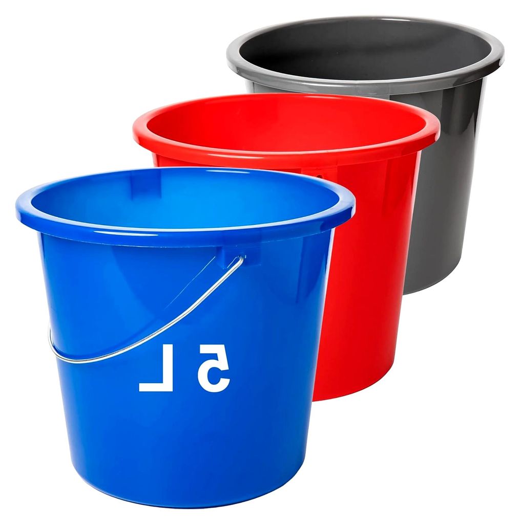 Eimer Modell Eco, Putzeimer 5L, 3 Stück Plastikeimer, 5 Liter Haushalteimer, Wassereimer, Farbe: anthrazit, rot, blau; mit Messkala, lebensmittele...