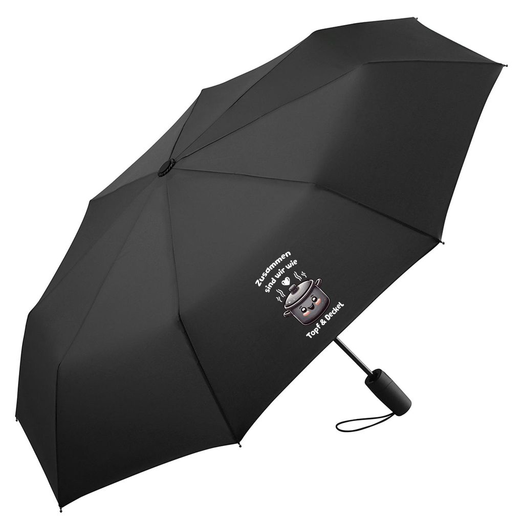 Huuraa Regenschirm Zusammen sind wir Dopf und Deckel 98cm Schwarz Sturmfest Taschenschirm Geschenkidee