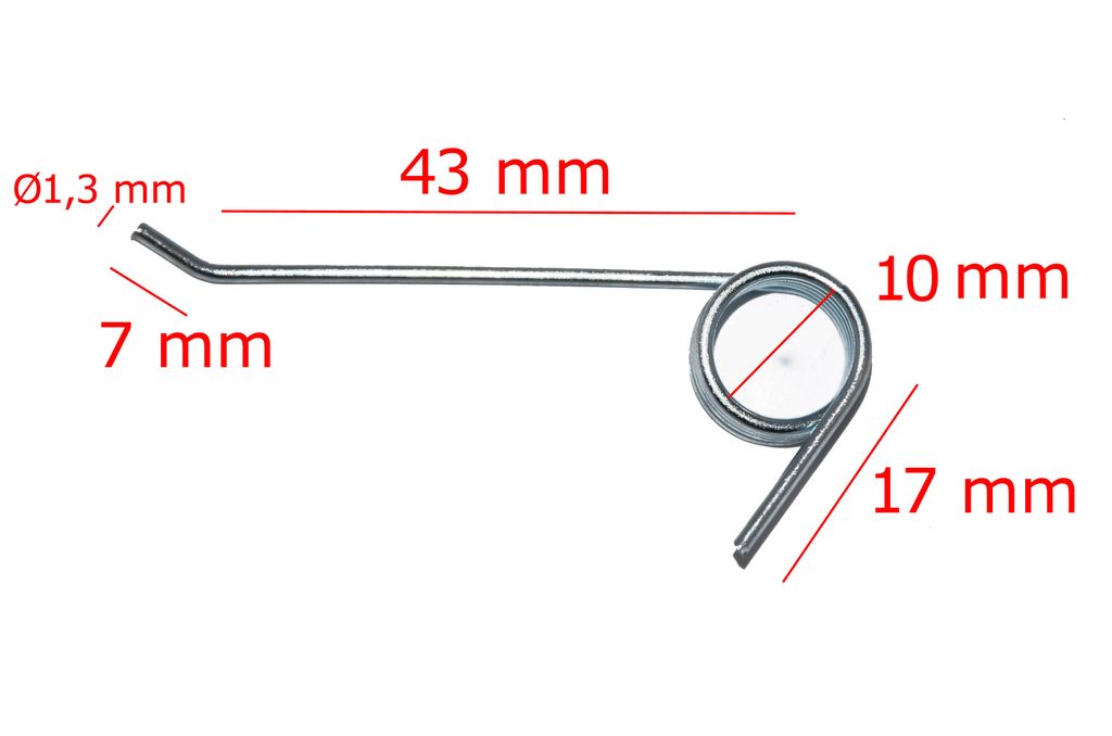 A metal spring with measurement annotations.